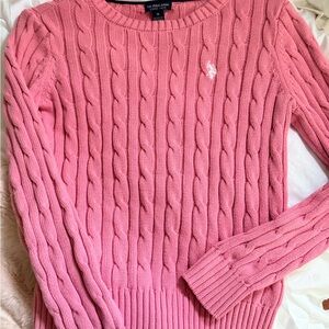 U.S. Polo Assn. Pink Cable Knit Crewneck Sweater